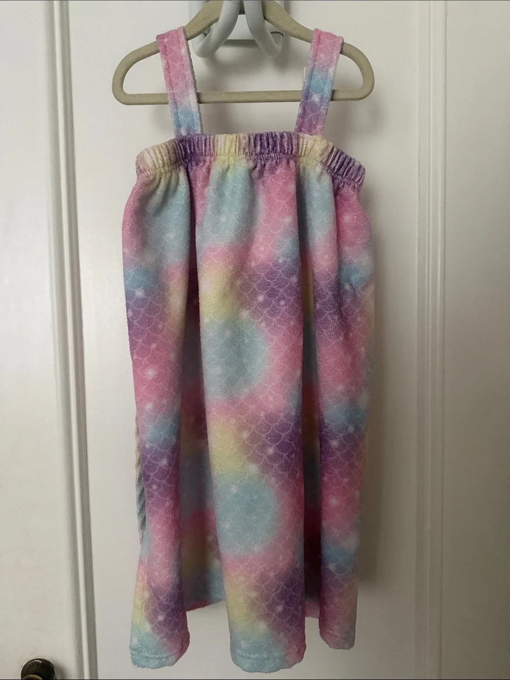 Pastel Rainbow Mermaid-Scale Kids Terry Cover Up Bathrobe Towel